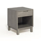 Oslo 1-Drawer Enclosed Shelf Nightstand in gray solid oak featuring a drawer and open shelf by Copeland Furniture.