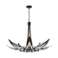 Hubbardton Forge Parasol 7-Light Chandelier with hand-forged steel arms and petal-shaped white glass shades, highlighting artisan craftsmanship.