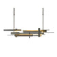 Hubbardton Forge Planar LED Pendant, a stunning modern chandelier with an abstract geometric design featuring handcrafted gold-toned metal bars.