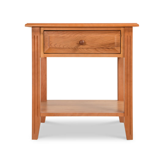Lyndon Furniture Renfrew Shaker Nightstand with one drawer and open shelf, crafted from sustainable hardwoods.