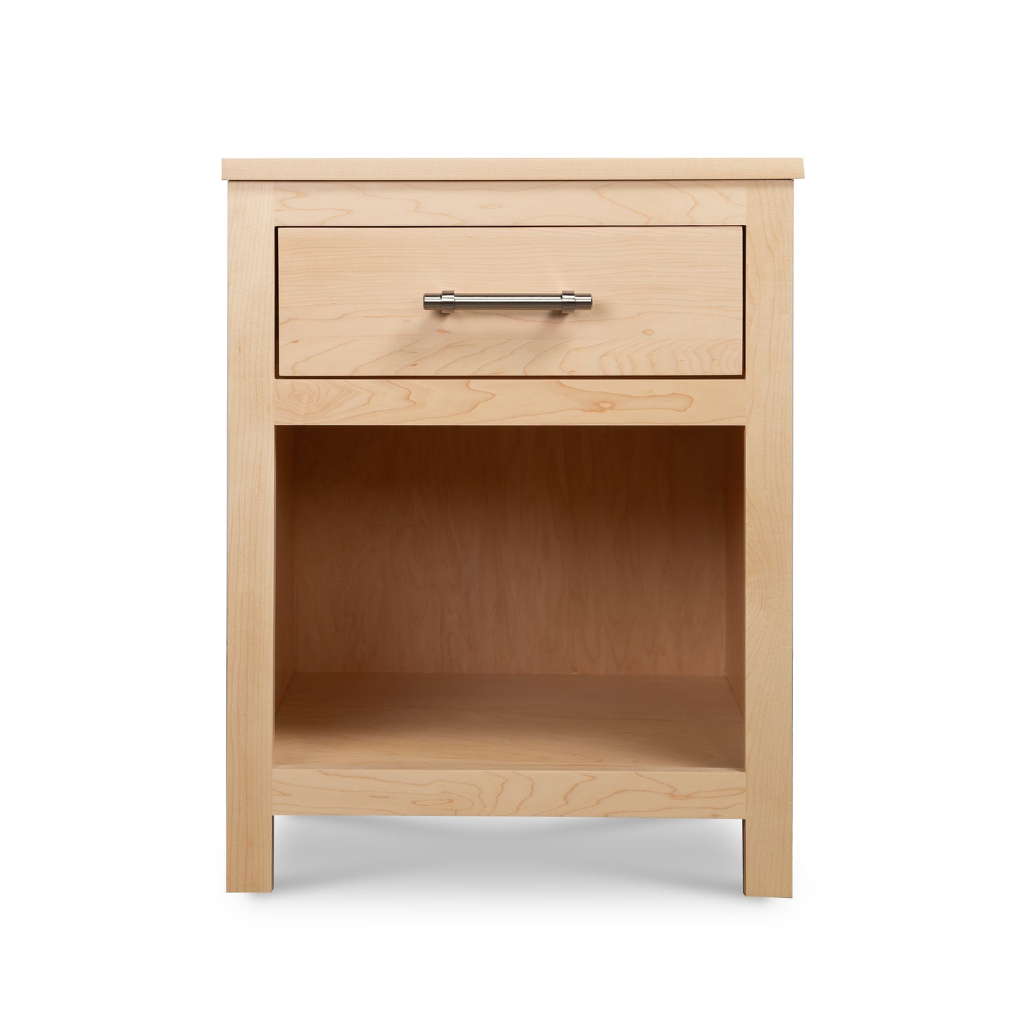 Rockingham 1-Drawer Nightstand by Vermont Woods Studios shown with Rockingham Platform Bed, highlighting quality American-made craftsmanship.