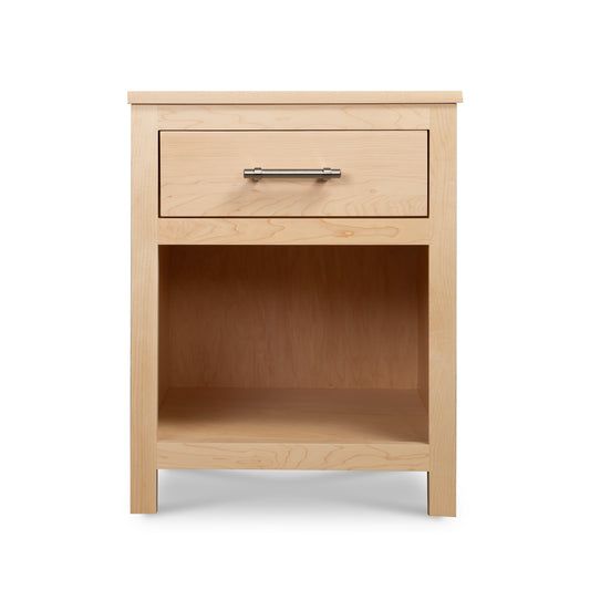 Rockingham 1-Drawer Nightstand by Vermont Woods Studios shown with Rockingham Platform Bed, highlighting quality American-made craftsmanship.