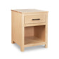 Rockingham 1-Drawer Nightstand by Vermont Woods Studios with black handle and open shelf, crafted in the USA from solid wood.