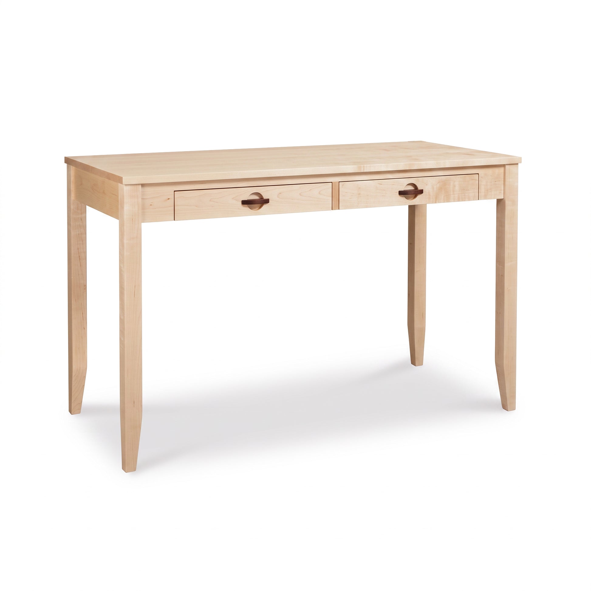 Ryegate Writing Desk by Maple Corner Woodworks in solid wood with two front drawers and four legs, showcasing expert Vermont craftsmanship.