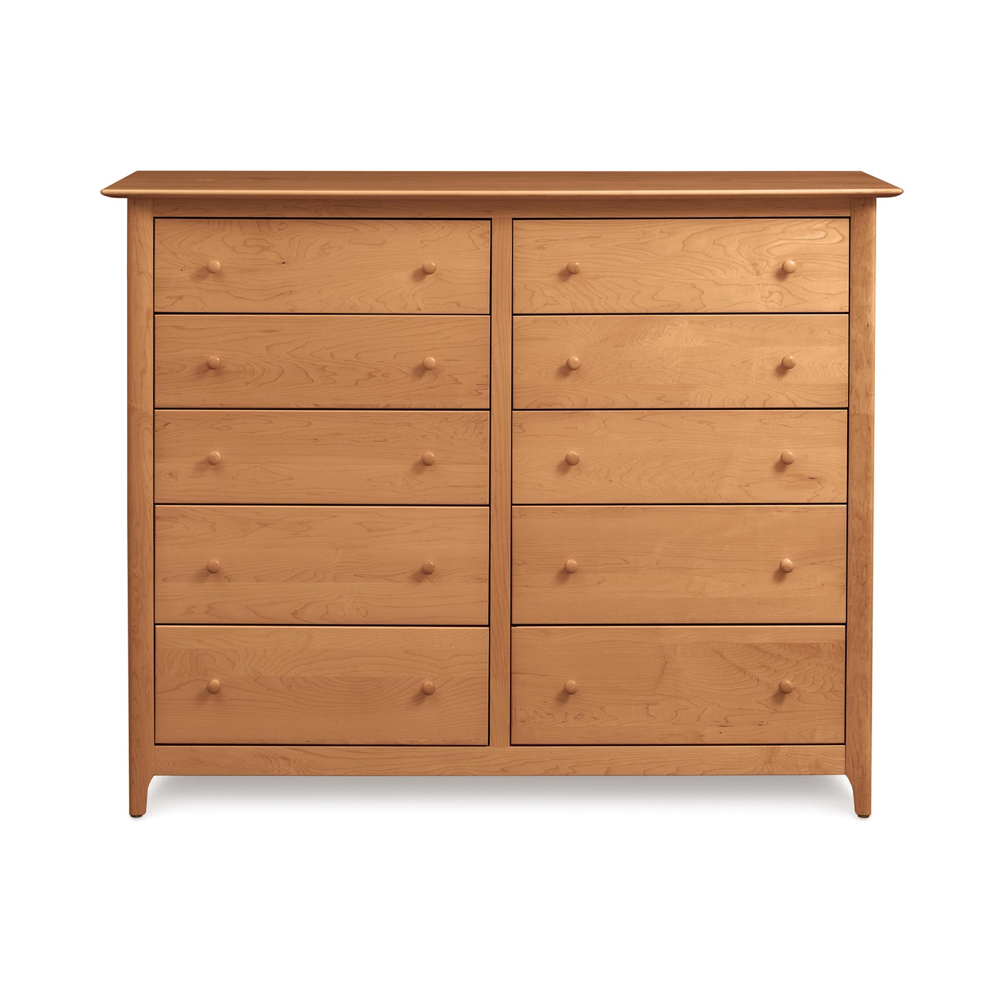 Shaker-style Copeland Furniture Sarah 10-Drawer Dresser in eco-friendly wood with round knobs and natural finish.