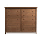 Shaker-style Sarah 10-drawer dresser by Copeland Furniture, crafted in eco-friendly wood with round knobs, a polished finish, and short legs.