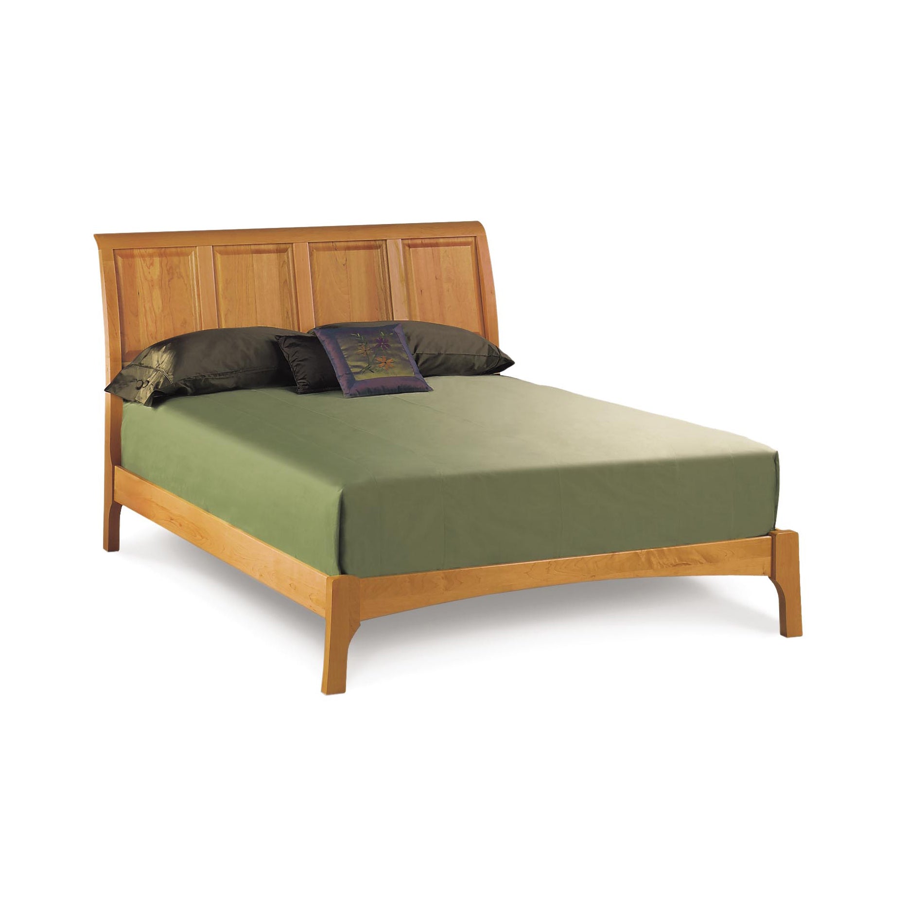Sarah Low Footboard Sleigh Bed by Copeland Furniture in natural wood finish, showcasing elegant, curved design and sturdy construction.