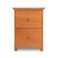 Lyndon Furniture Shaker 2-Drawer Vertical File Cabinet in cherry wood with silver knobs and four sturdy legs, crafted in classic Shaker style.