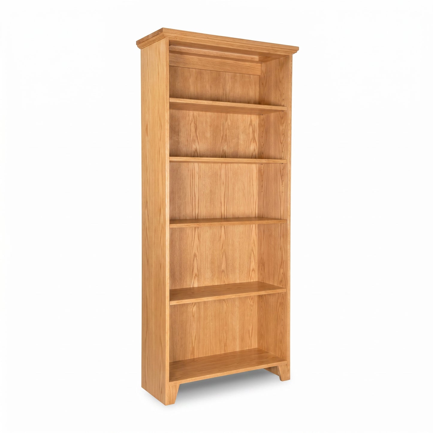 Lyndon Furniture Shaker Bookcase featuring five spacious shelves in light wood, showcasing timeless American craftsmanship and classic Shaker style.