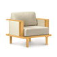 Sierra Upholstered Chair by Copeland Furniture in light gray upholstery with a sleek natural wood frame.