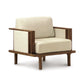 Sierra Upholstered Chair by Copeland Furniture with minimalist cream cushions, straight armrests, and customizable upholstery options.