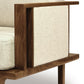 Sierra Upholstered Chair by Copeland Furniture, showcasing beige textured fabric and sleek wooden frame with clean lines.