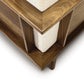 Sierra Upholstered Loveseat by Copeland Furniture, showcasing a sleek cherry hardwood frame with light fabric inset.