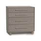 Sloane 4-Drawer Chest by Copeland Furniture showcasing natural American hardwood in a light gray finish with silver handles.