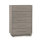Sloane 5-Drawer Wide Chest by Copeland Furniture in light gray hardwood with sleek metal handles, perfect for modern bedrooms.