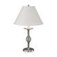 Twist Basket Table Lamp featuring a hand-forged, twisted metal base and a wide white fabric shade by Hubbardton Forge.