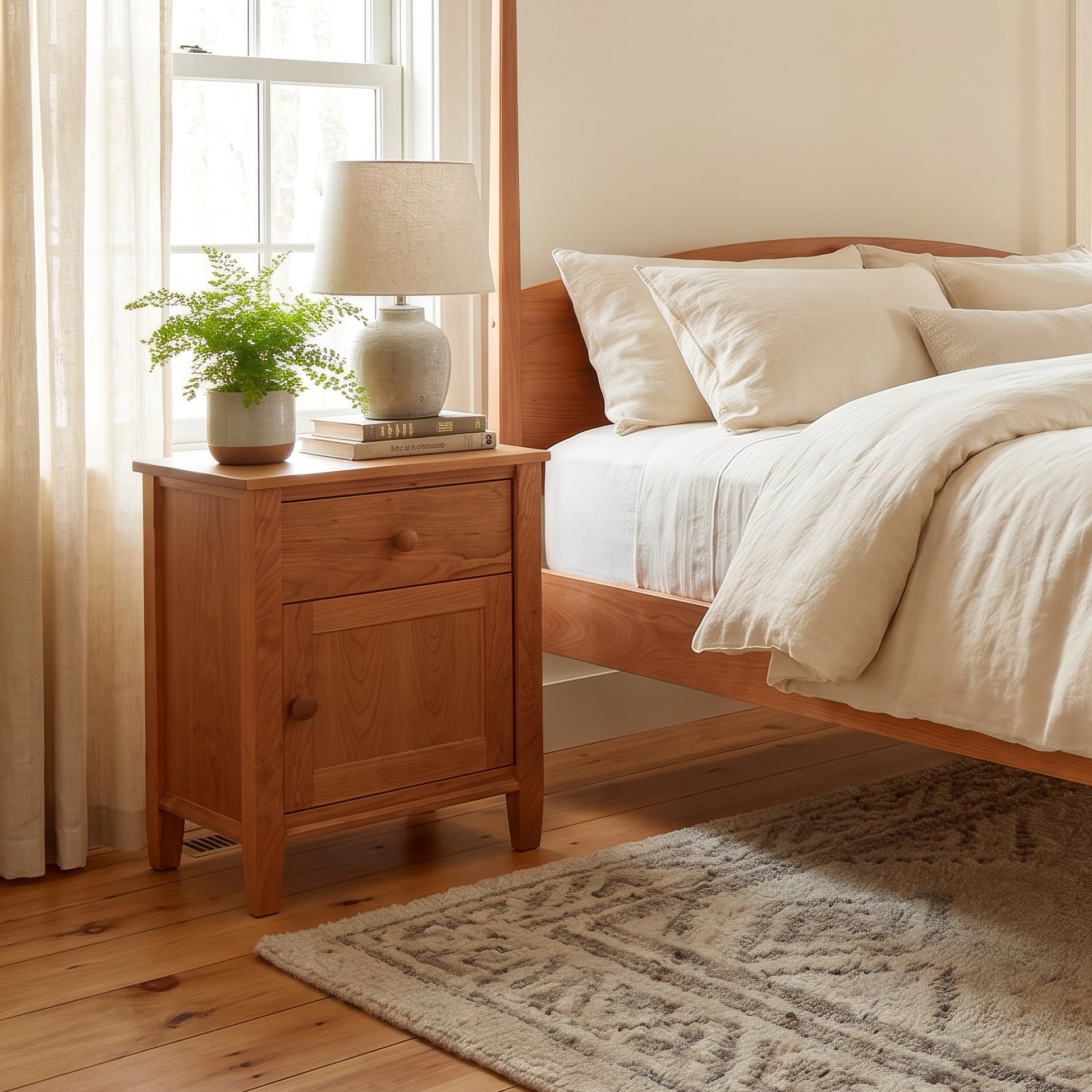 Maple Corner Woodworks Vermont Shaker 1-Drawer Nightstand with Door showcased, highlighting handcrafted American-made quality and timeless design.