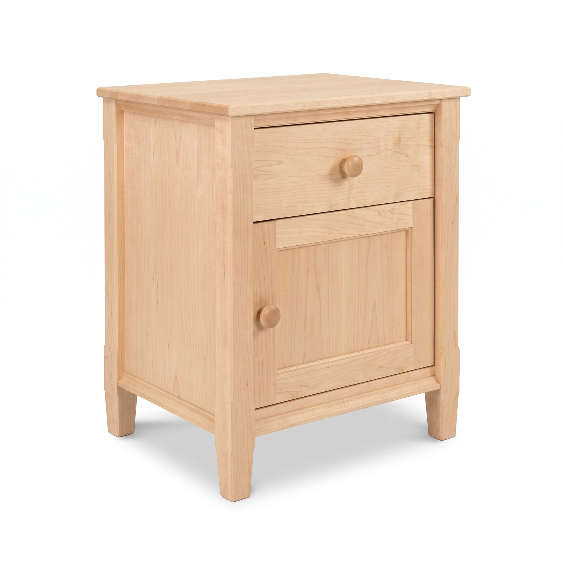 Vermont Shaker 1-Drawer Nightstand by Maple Corner Woodworks, expertly crafted with a single drawer, door, and round wood knob.