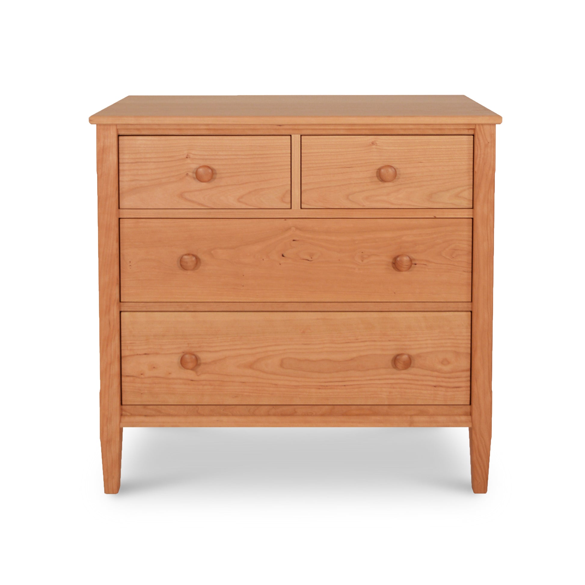 Vermont Shaker 4-Drawer Chest by Maple Corner Woodworks in solid cherry wood showcasing classic craftsmanship with two smaller top drawers and two larger bottom drawers.