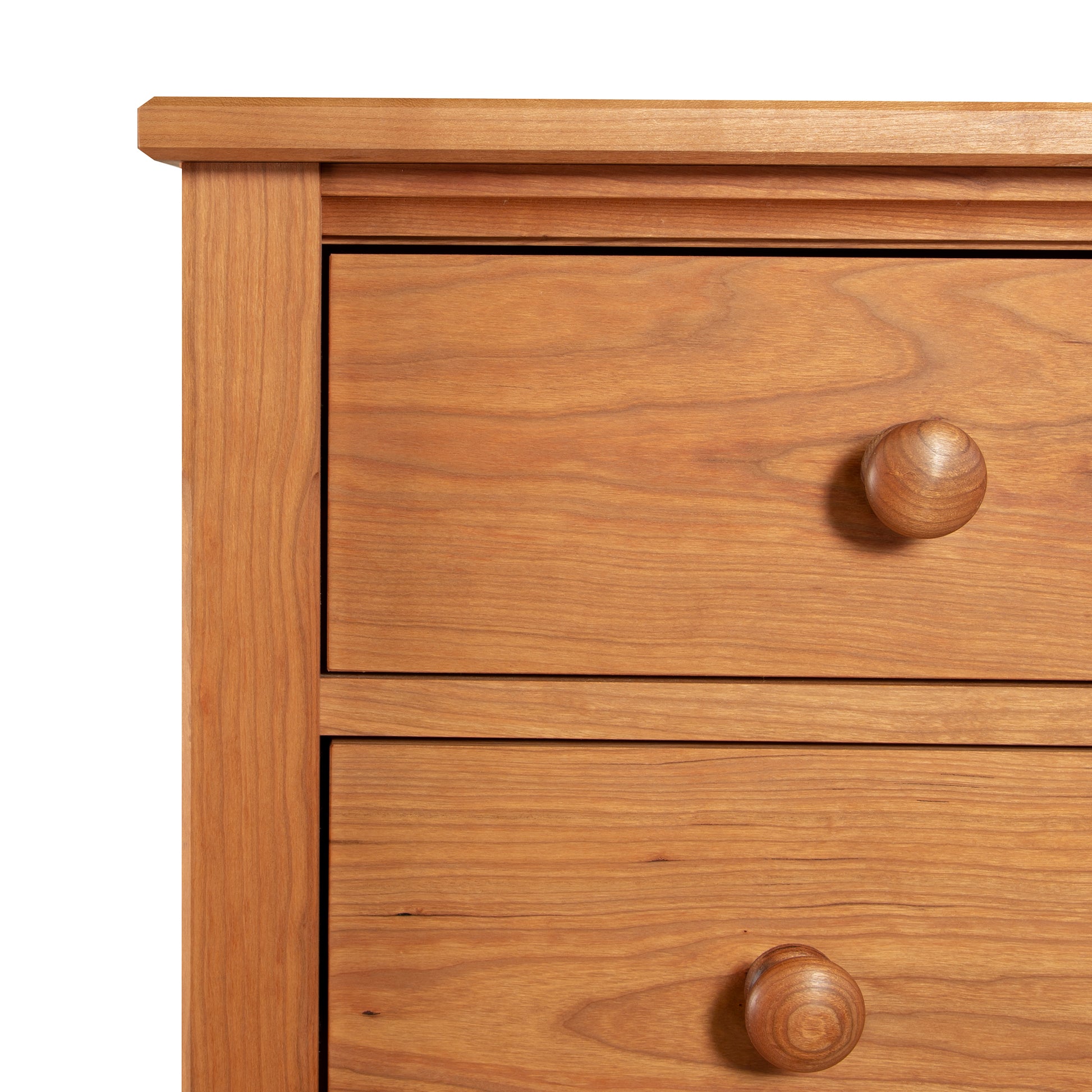 Vermont Shaker 6-Drawer Chest by Maple Corner Woodworks featuring elegant round wooden knobs and a smooth wood grain finish, highlighting handcrafted hardwood craftsmanship for bedroom storage.