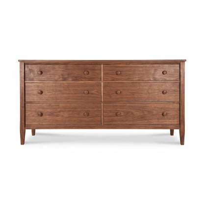 Vermont Shaker 6-Drawer Dresser by Maple Corner Woodworks in solid black walnut wood with round knobs and timeless classic style.