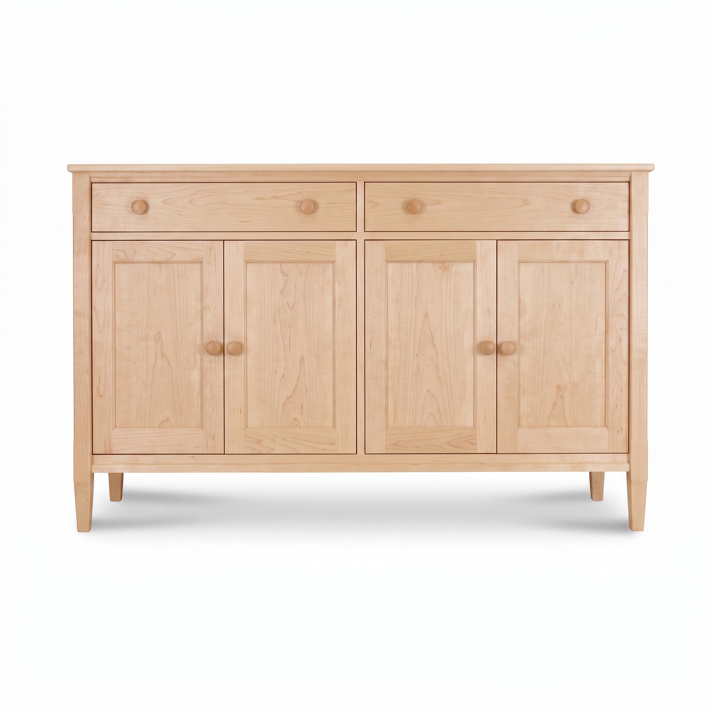 Vermont Shaker Large 60″ Sideboard by Maple Corner Woodworks, featuring four doors and two drawers in premium American-made hardwood.