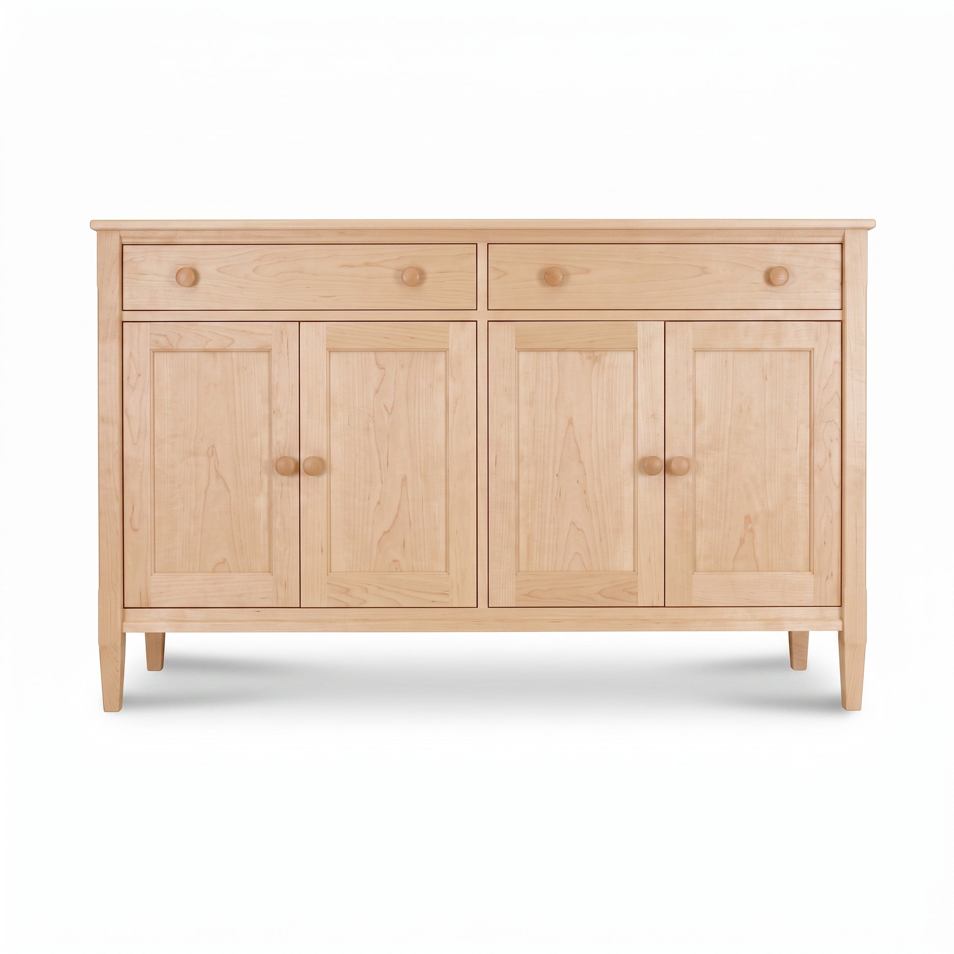 Vermont Shaker Large 60″ Sideboard by Maple Corner Woodworks, featuring four doors and two drawers in premium American-made hardwood.