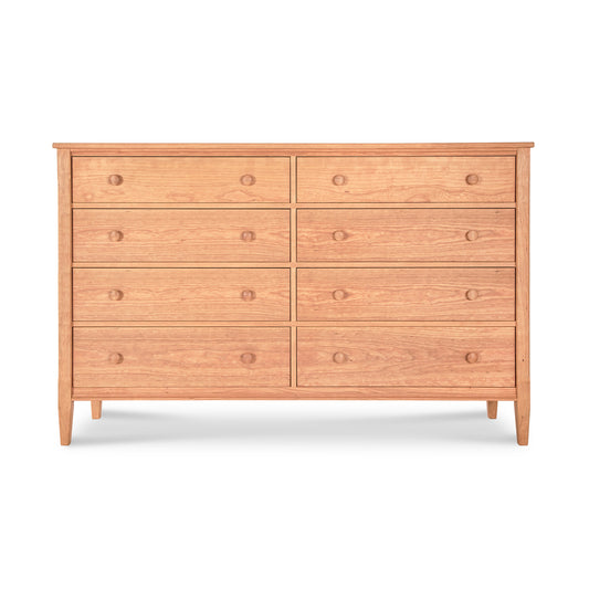 Vermont Shaker 8-Drawer Dresser by Maple Corner Woodworks featuring solid hardwood construction, round knobs, and a natural finish.
