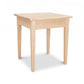 Vermont Shaker End Table by Maple Corner Woodworks in maple hardwood, showcasing a handcrafted, Shaker square design with four sturdy legs.