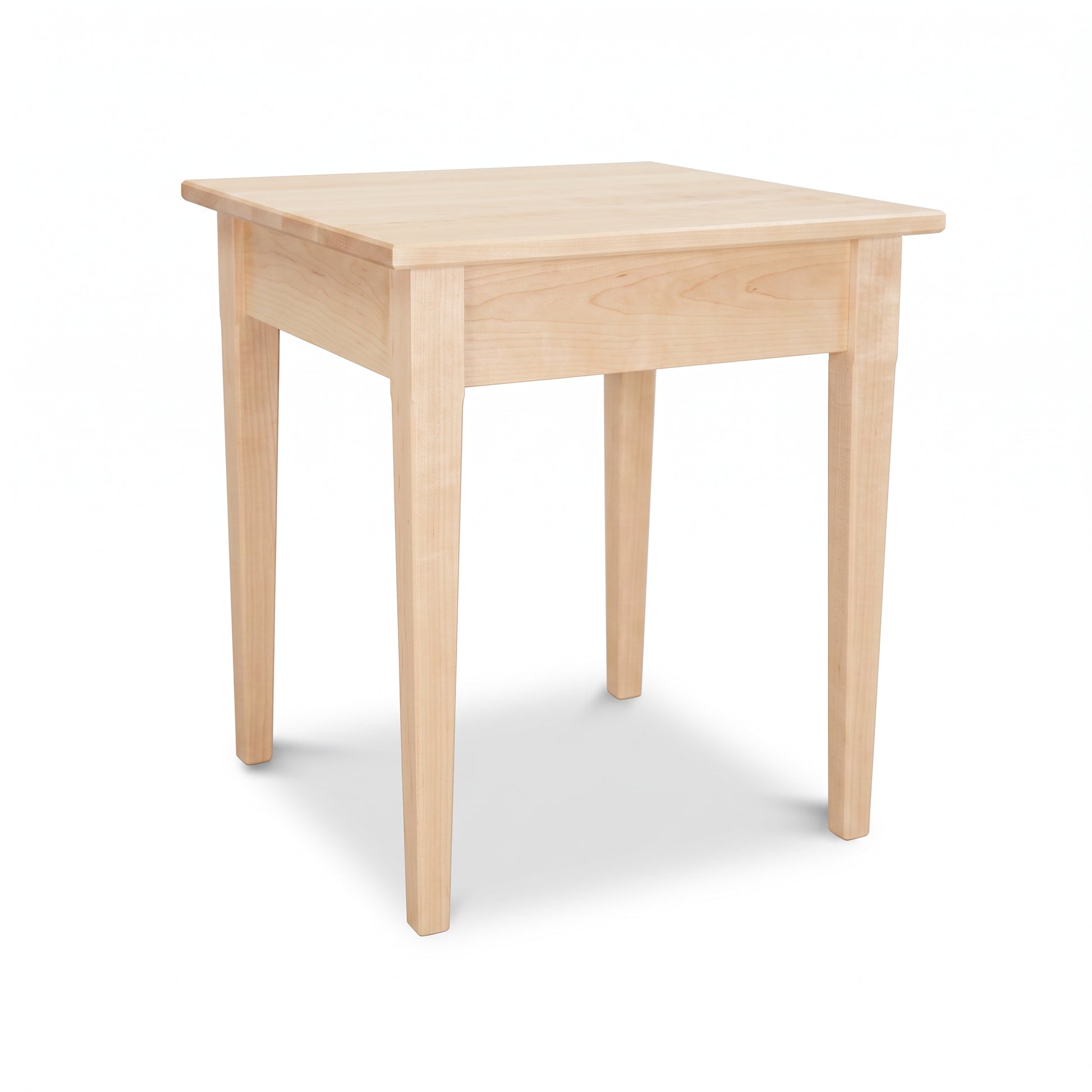 Vermont Shaker End Table by Maple Corner Woodworks in maple hardwood, showcasing a handcrafted, Shaker square design with four sturdy legs.