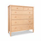 Vermont Shaker Extra Wide Chest by Maple Corner Woodworks, showcasing six spacious drawers and classic short legs, crafted in solid wood.