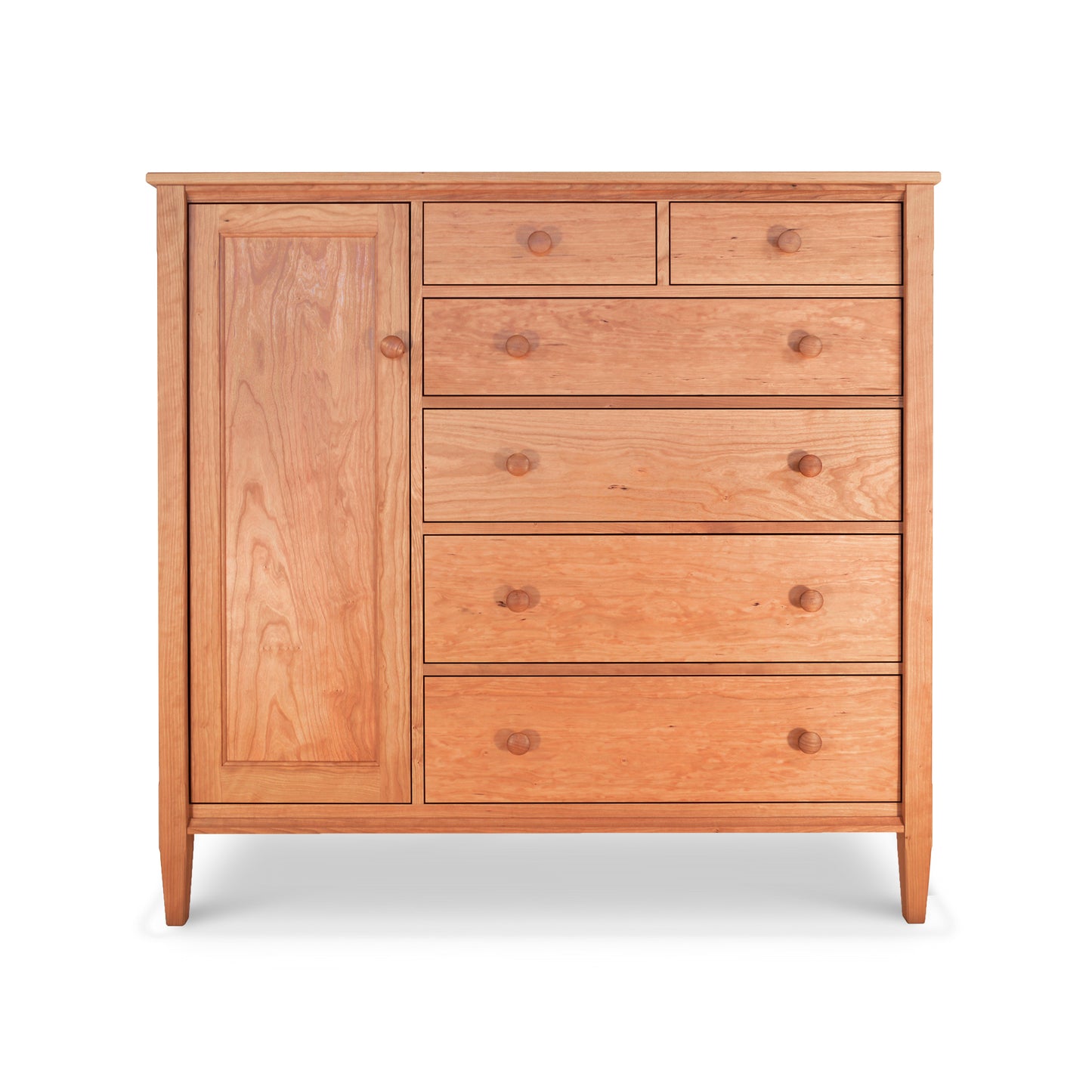 Vermont Shaker Gent's Chest by Maple Corner Woodworks, solid wood construction featuring a side cabinet and nine drawers with round knobs, finished with eco-friendly oil.
