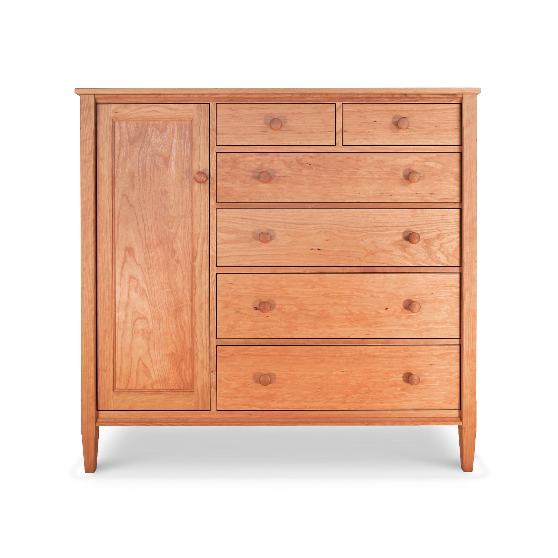 Vermont Shaker Gent's Chest by Maple Corner Woodworks, solid wood construction featuring a side cabinet and nine drawers with round knobs, finished with eco-friendly oil.