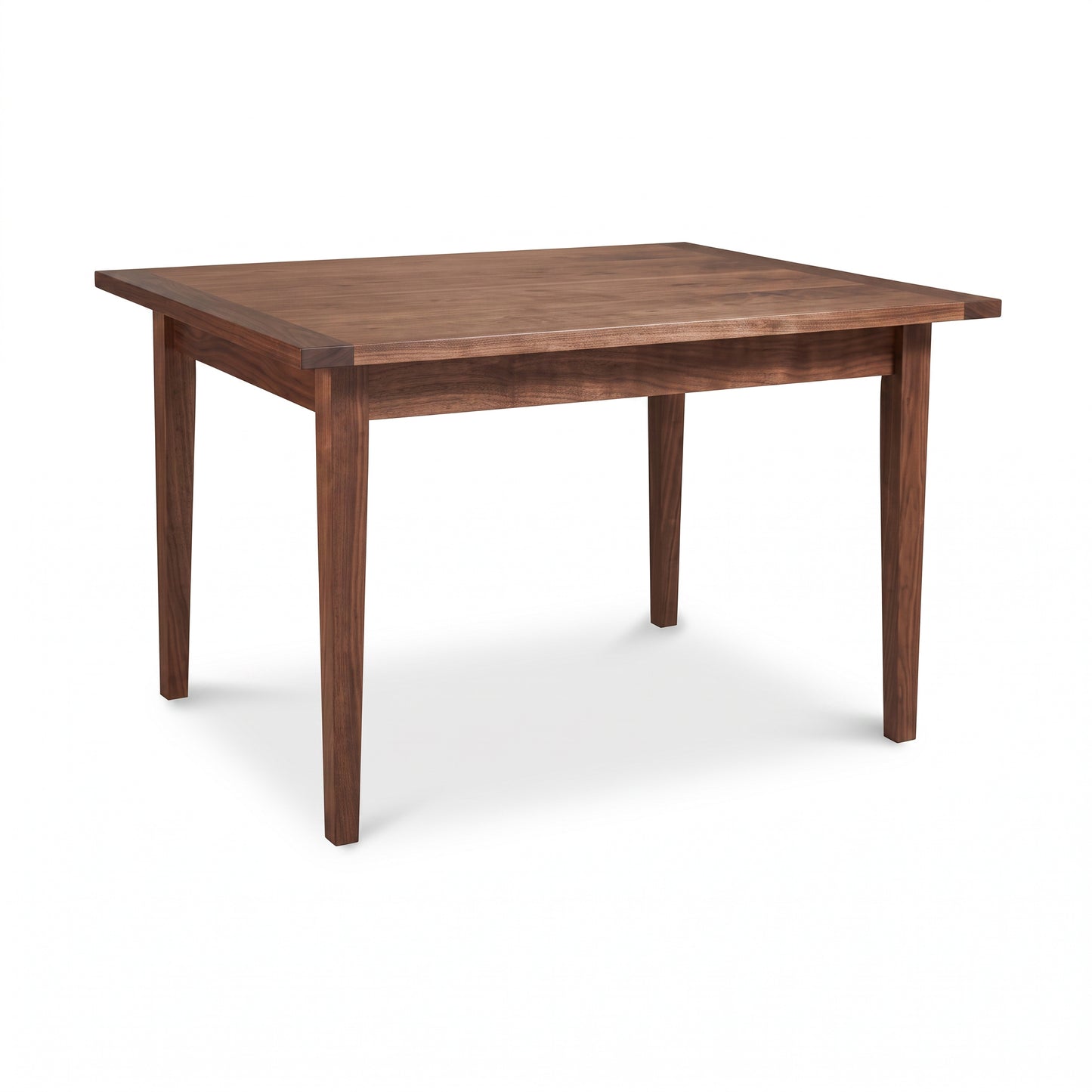 Maple Corner Woodworks Vermont Shaker Solid Top Harvest Table in dark brown finish, handcrafted American hardwood dining table.
