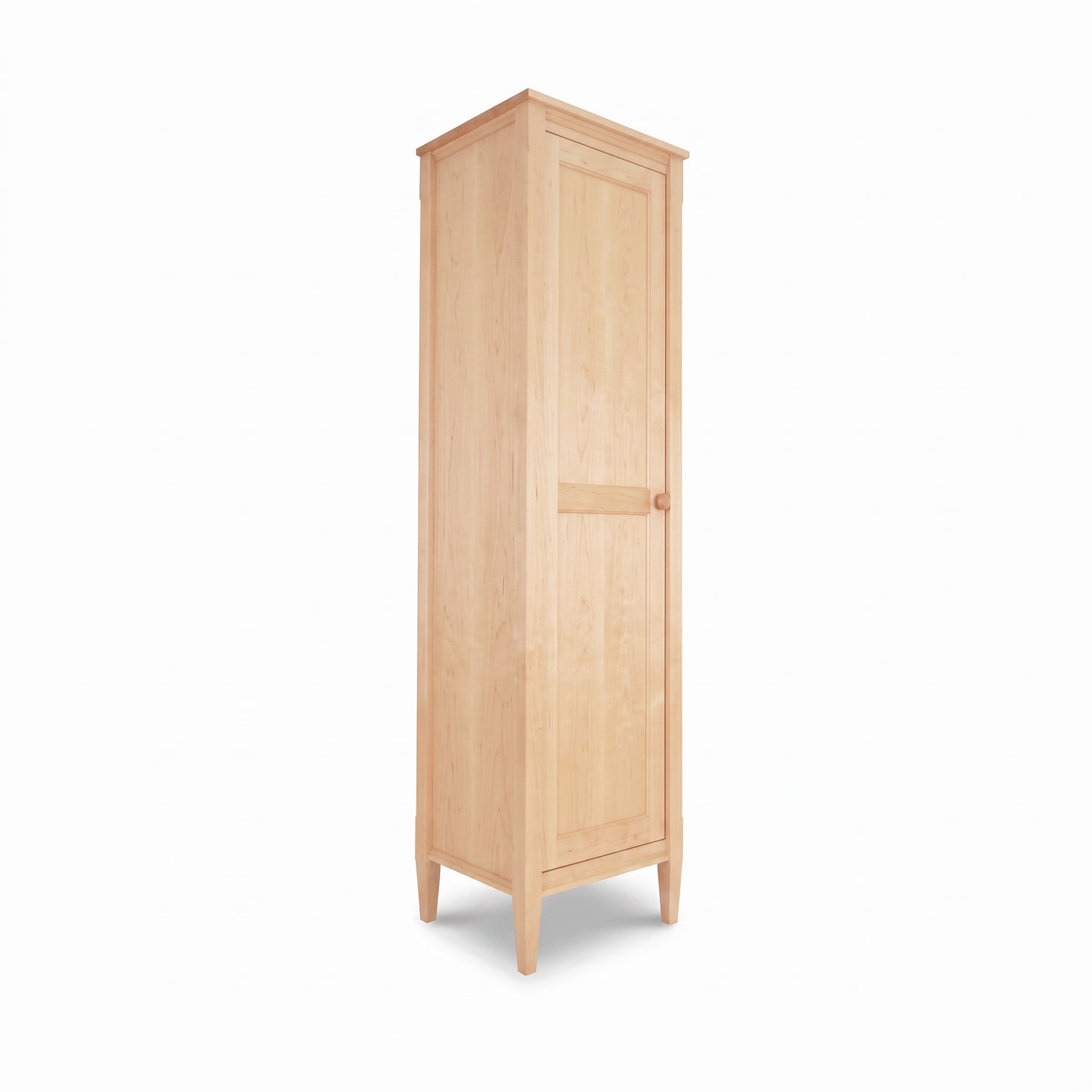 Vermont Shaker Narrow Bookcase with Mirror by Maple Corner Woodworks, showcasing elegant craftsmanship and sturdy four-leg design.
