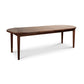 Vermont Shaker Oval Extension Dining Table by Maple Corner Woodworks, solid wood with a dark finish, showcases four sturdy legs and expert craftsmanship.