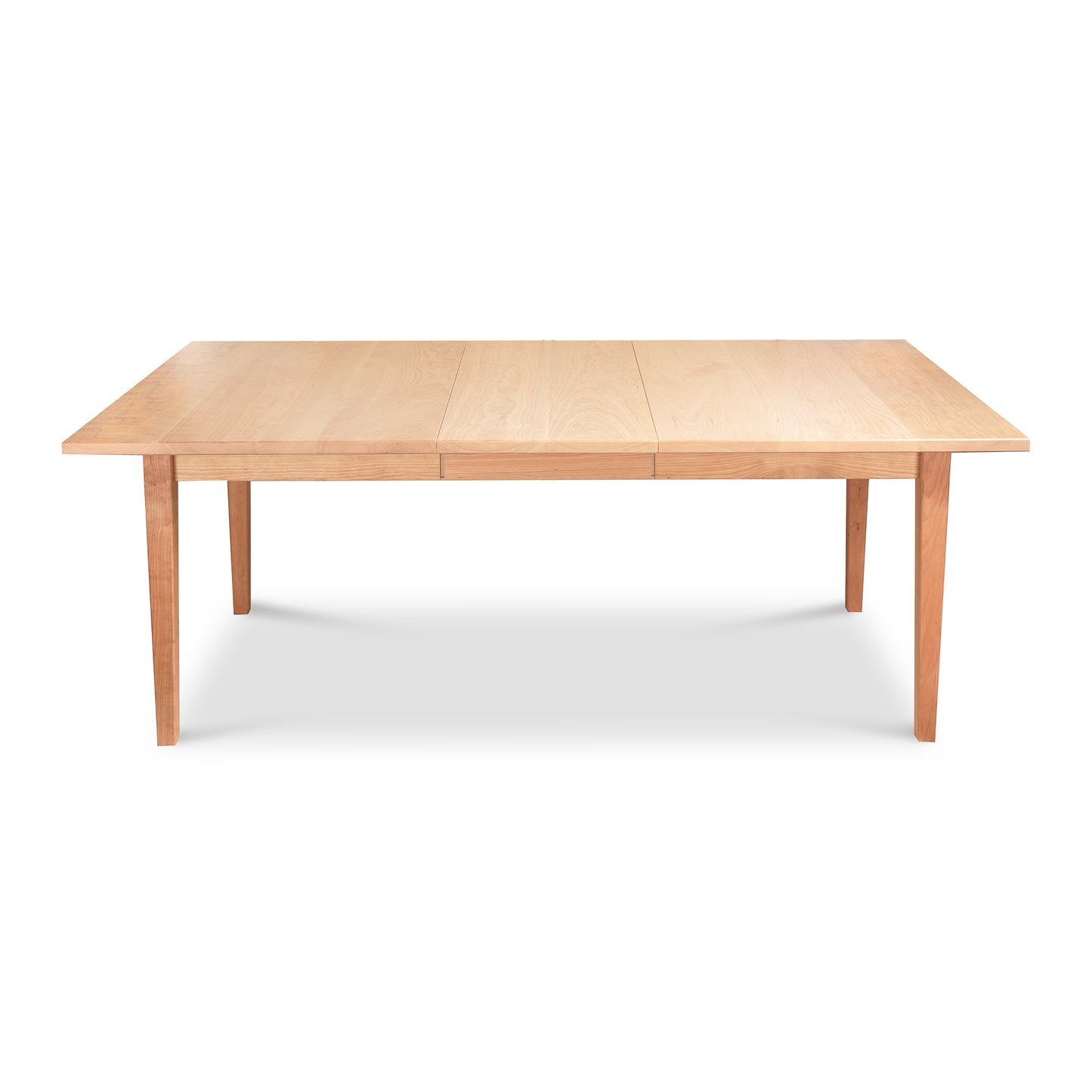 Vermont Shaker Rectangular Extension Dining Table by Maple Corner Woodworks, handcrafted in natural wood with classic four-leg design, American made.