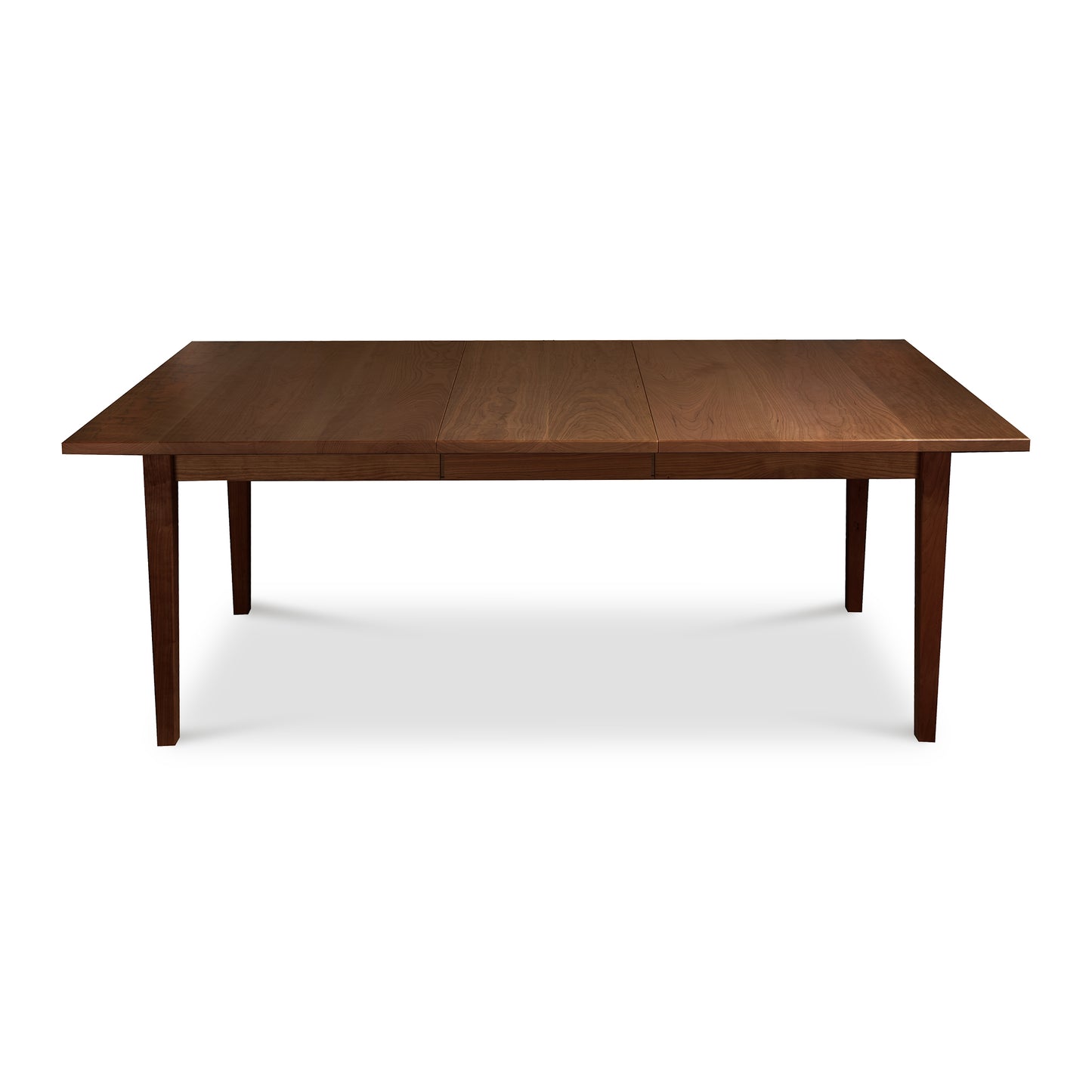 Maple Corner Woodworks Vermont Shaker Rectangular Extension Dining Table in dark brown, handcrafted American-made furniture, clearance sale item.
