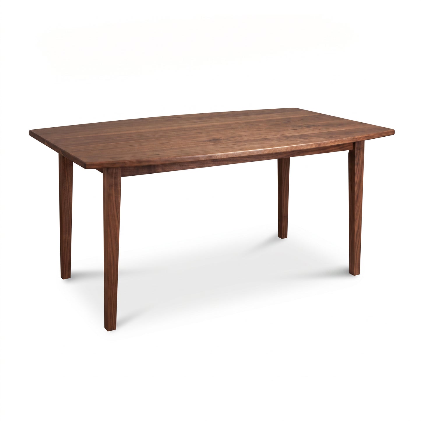 Vermont Shaker Boat Shaped Solid Top Dining Table in dark wood by Maple Corner Woodworks, featuring four tapered legs and a smooth finish.