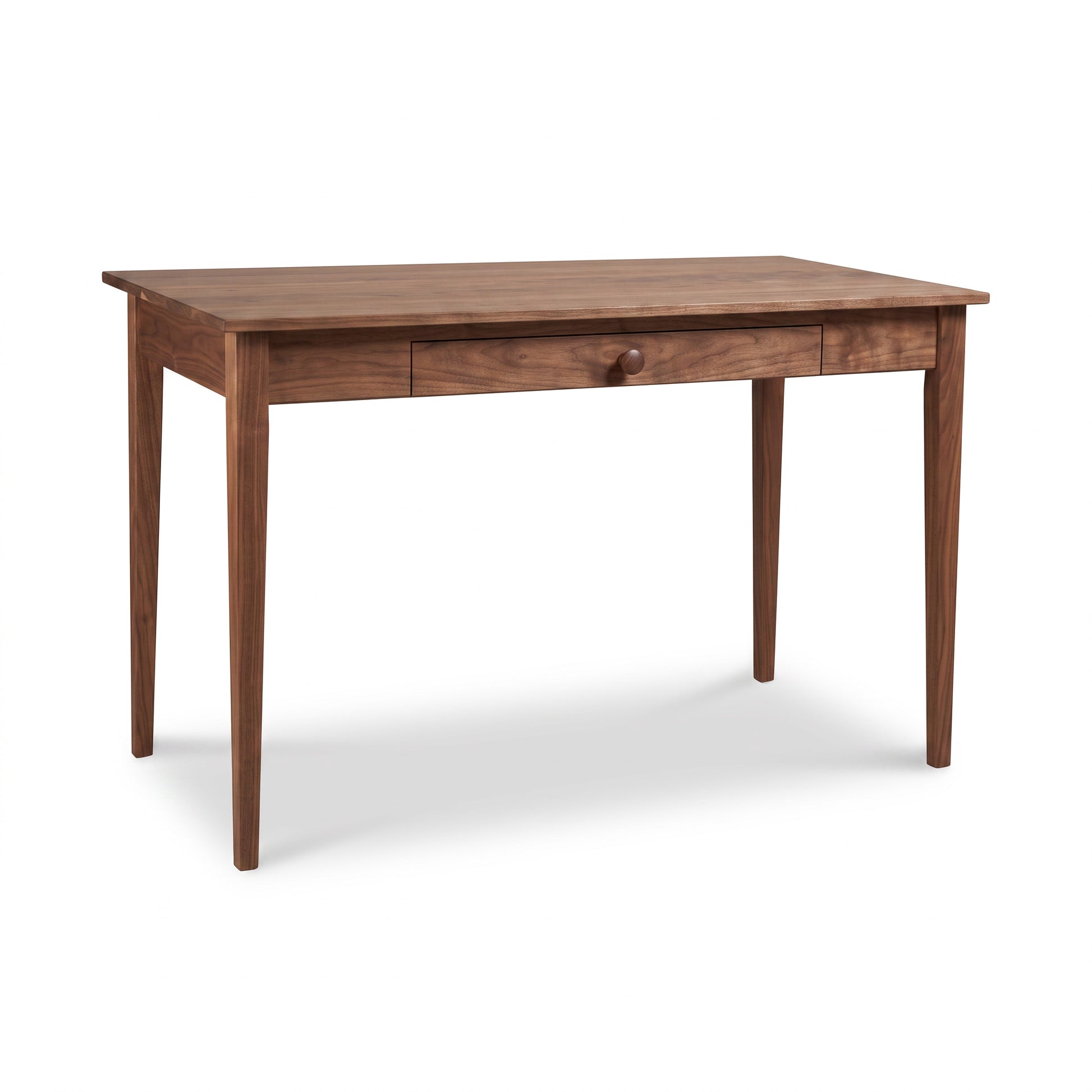Vermont Shaker Writing Desk by Maple Corner Woodworks, handcrafted in solid wood with four legs and a center drawer, finely detailed craftsmanship.