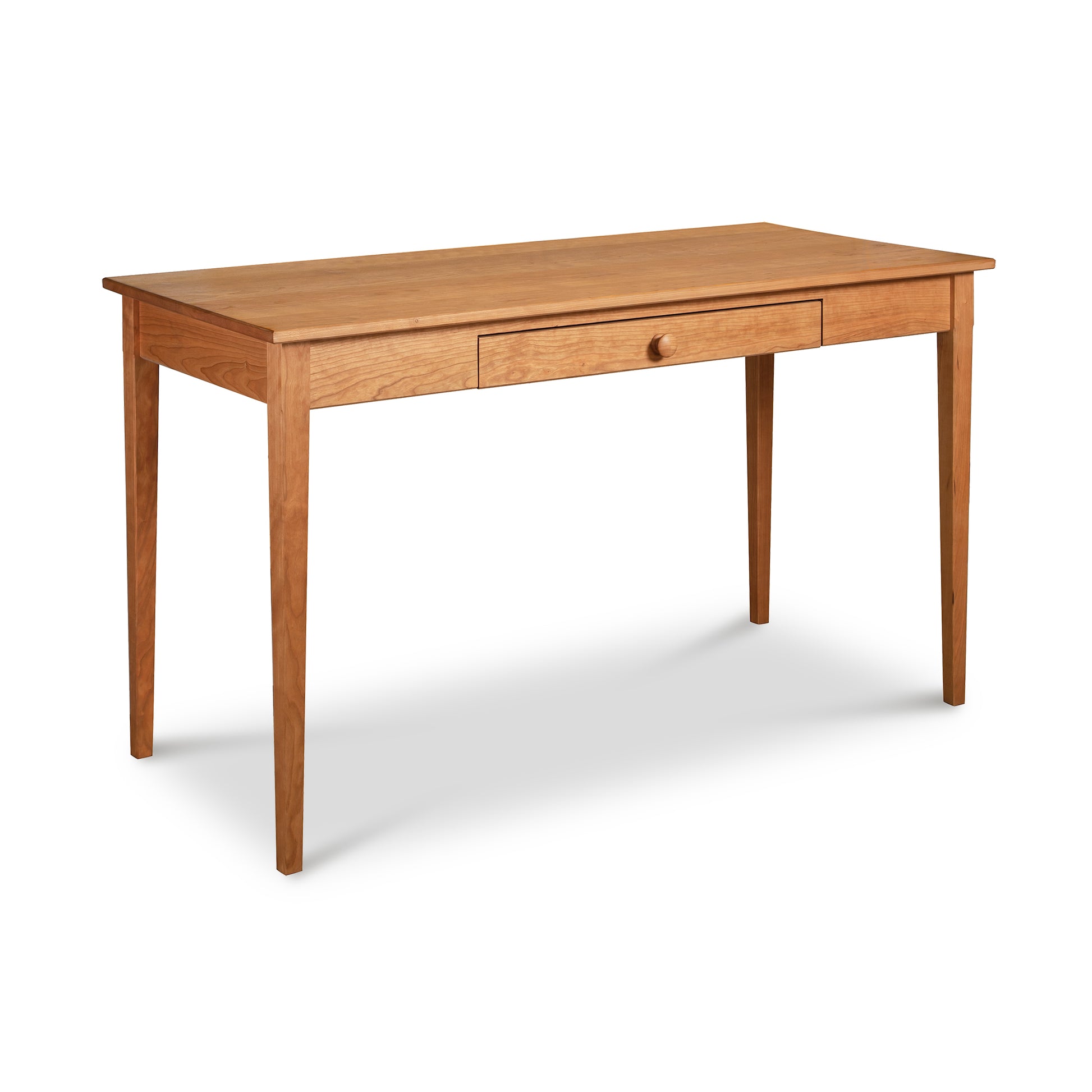 Solid wood Vermont Shaker Writing Desk by Maple Corner Woodworks with four straight legs and a central drawer, crafted in the USA.