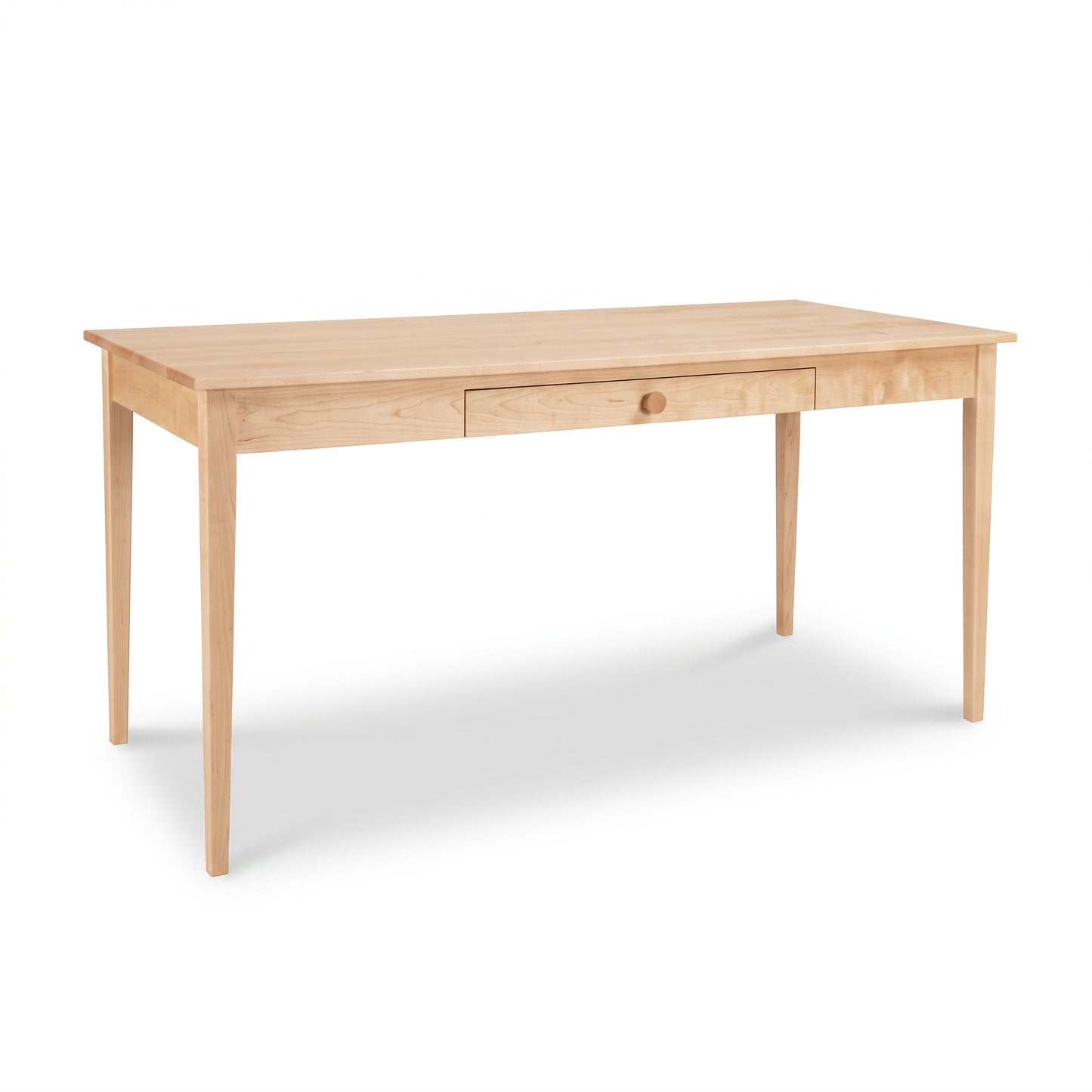 Vermont Shaker Writing Desk by Maple Corner Woodworks, with tapered legs, center drawer, and sustainable solid wood craftsmanship.