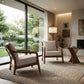 Copeland Furniture Whitney Lounge Chairs and matching table showcase American craftsmanship, highlighting elegant wood detailing and modern design.
