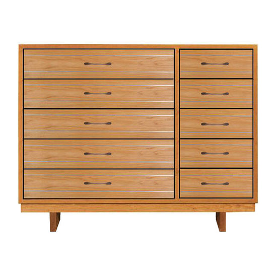 An image of a wooden dresser with drawers.