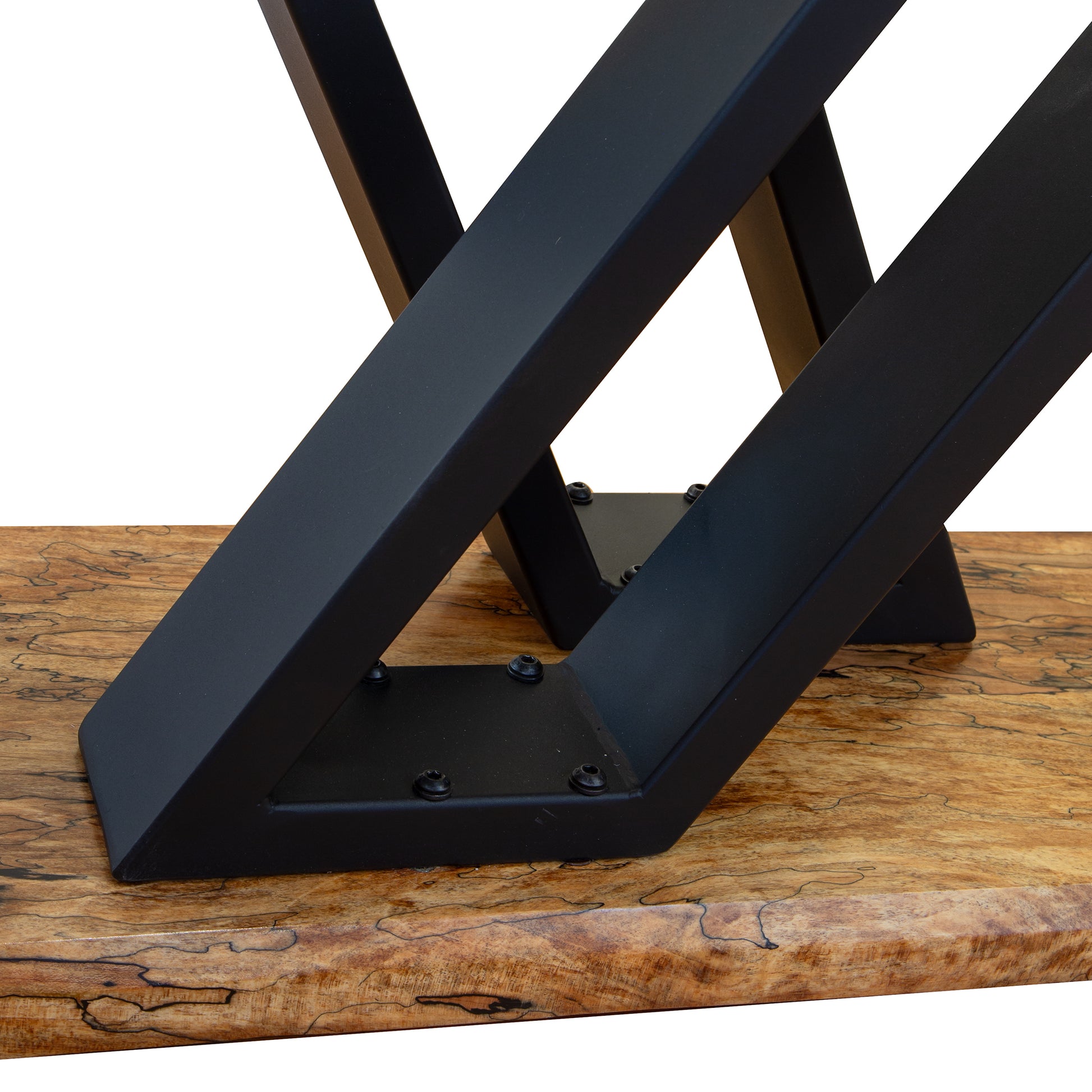 Mike Messer Spalted Maple Artisan Console Table with metal base, showcasing expert American craftsmanship and modern industrial design.