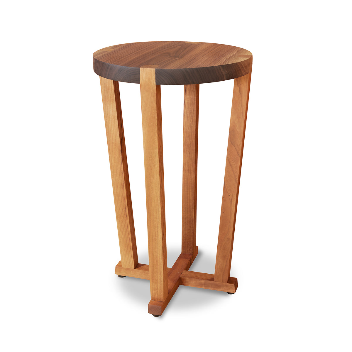 Cherry & Walnut Artisan End Table by Mike Messer with a walnut top, cherry legs, and cross base. American made, handcrafted fine furniture.