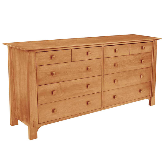 An image of a wooden dresser with drawers.