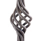 Small Twist Basket Table Lamp by Hubbardton Forge with a distinctive spiral cage design and mahogany-accented base, highlighting fine craftsmanship and unique style.