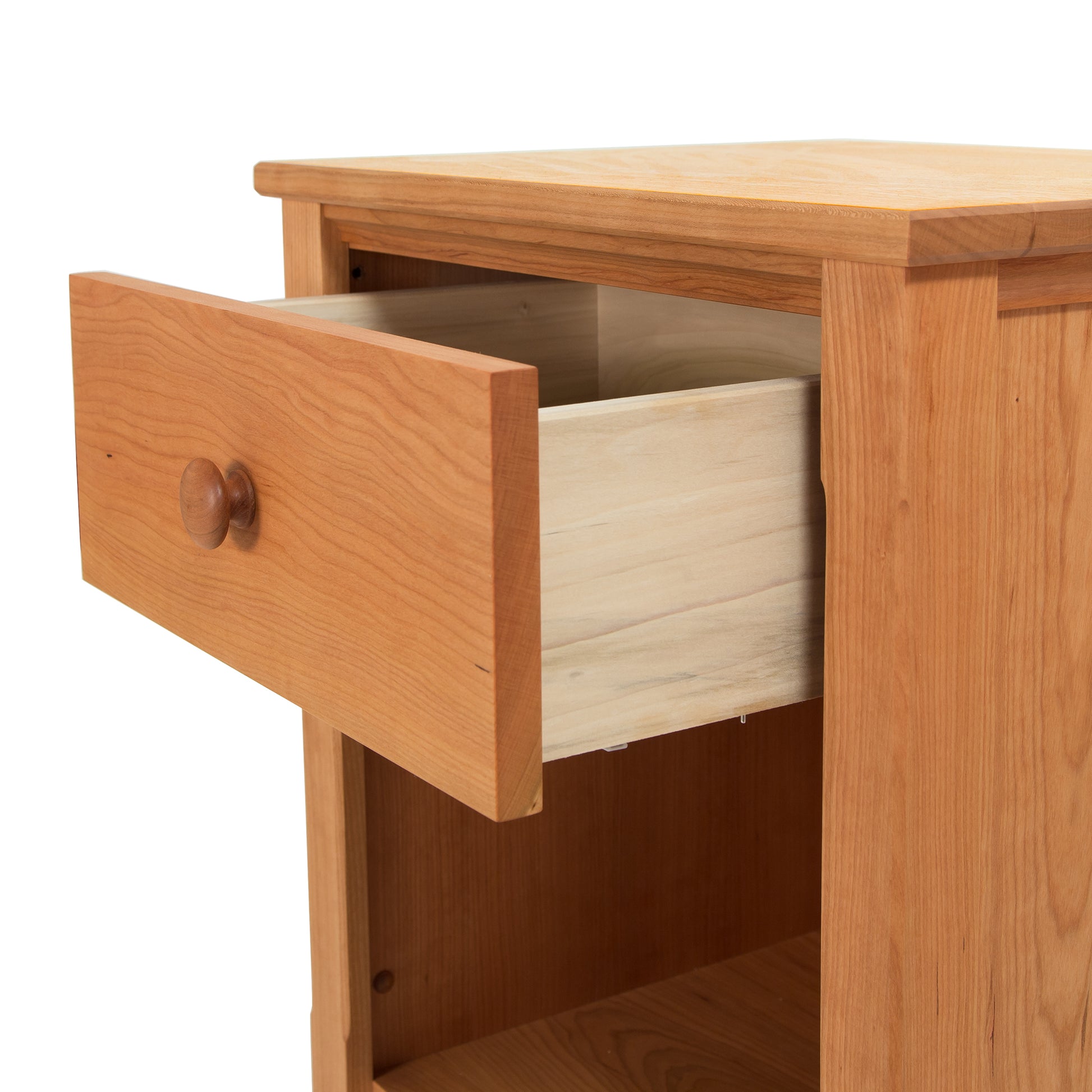 A wooden nightstand with a drawer.